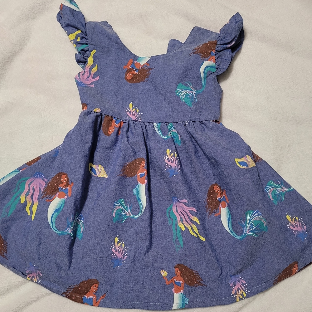 Disney Mermaid Print Kids Dress Blue